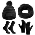 thumbnail image 1 of FEOYA Womens Beanie Hat Scarf Gloves Socks Set 4 Pieces Winter Warm Knit Hats Touchscreen Gloves Scarf Socks Black, 1 of 7