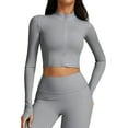 thumbnail image 1 of FEOYA Womens Lightweight Jacket Full Zip Active Track Jacket Long Sleeve Athletic Crop Top Workout Slim Fit Yoga Running Sportwear with Thumb Holes M Gray, 1 of 7