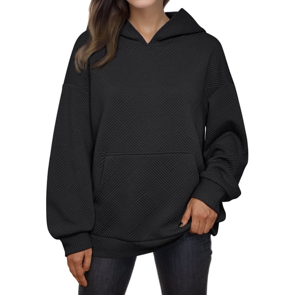 FEOYA Women's Long-Sleeve Oversized Sweatshirt Casual Crewneck Solid Color Pullover with Pocket Crewneck Hoodies XL Black