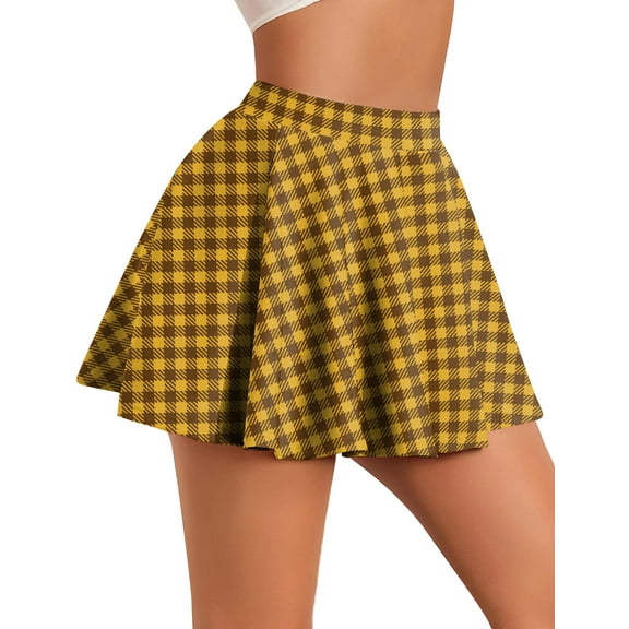 FEOYA Womens Pleated Skirt School Ladies Uniform Skirt Plaid Mini Skater Skirt Cheer Skirt High Waist Casual Slimming A Line Skirt L