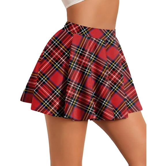 FEOYA Womens Pleated Skirt School Ladies Uniform Skirt Plaid Mini Skater Skirt Cheer Skirt High Waist Casual Slimming A Line Skirt L