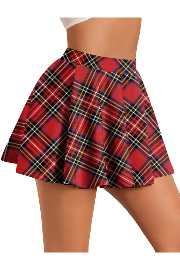 Womens Pleated Skirt School Ladies Uniform Skirt Plaid Mini Skater Skirt Cheer Skirt High Waist Casual Slimming A Line Skirt L