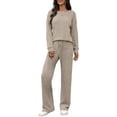thumbnail image 1 of FEOYA Womens Ribbed Knit Lounge Set Ladies 2 Piece Matching Pajamas Fall Long Sleeve Sleepwear Outfits Cozy Loungewear S Beige, 1 of 7