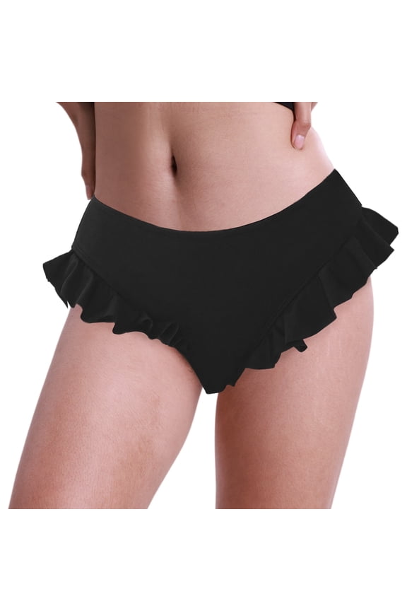 Womens Ruffle Bikini Bottom Ladies Full Coverage Swim Briefs Elastic Bathing Suit Bottoms Spring Summer Beach Swimwear Ruffled Triangle Swim Trunks S Black