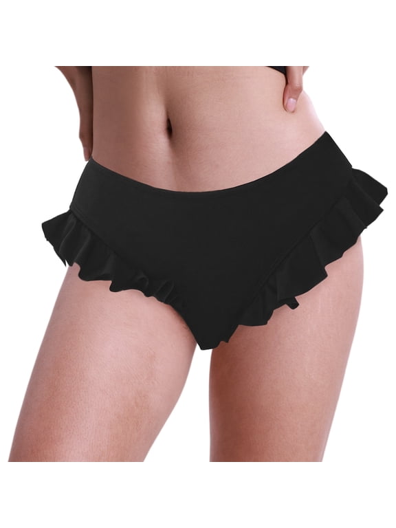 Womens Ruffle Bikini Bottom Ladies Full Coverage Swim Briefs Elastic Bathing Suit Bottoms Spring Summer Beach Swimwear Ruffled Triangle Swim Trunks S Black