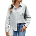 thumbnail image 1 of FEOYA Womens Striped Button Down Shirts Ladies Office Work Top Long Sleeve Casual Blouses Dress Shirts with Pockets S Black, 1 of 7