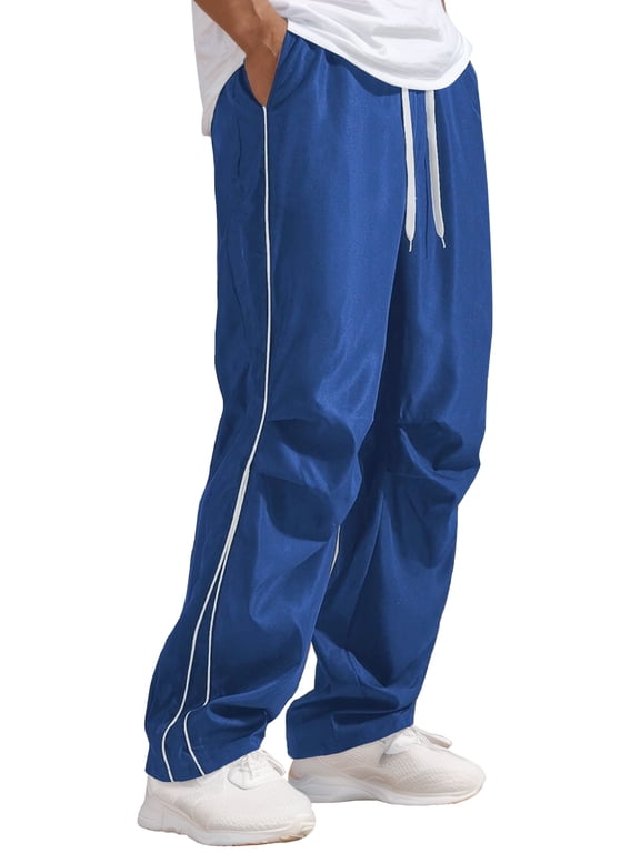 Y2K Baggy Sweatpants Mens Hip Hop Streetwear Straight Vintage Track Pant Wide Leg Parachute Pant Loose Sport Skateboard Trousers with Drawstring XS Blue