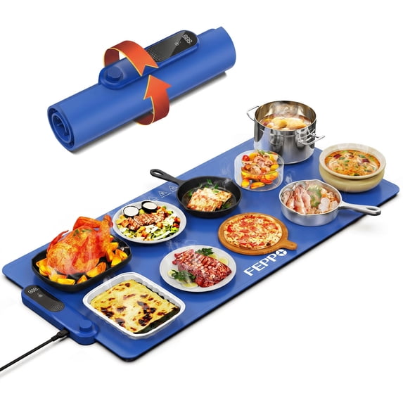 FEPPO Electric Food Warming Mat with Advanced Heating System, Rapid Even Heating, 6 Temperature Settings & 6H Timer, Rollable Warming Tray for Parties & Buffets
