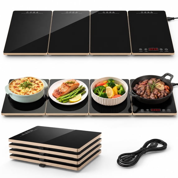FEPPO Electric Food Warming Tray, 4-in-1 Modular Buffet Food Warmer Mat with 10 Temp Settings & 6-Hour Timer, 33"x15" Glass Surface, Warming Tray for Buffet Parties (Black)