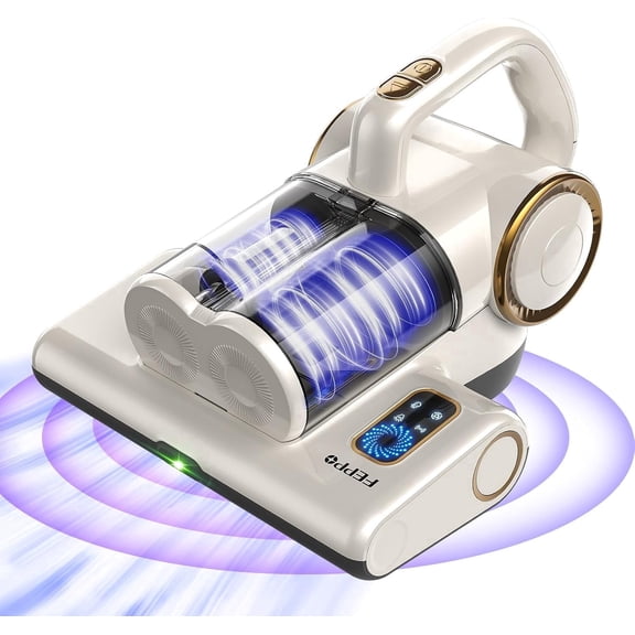 FEPPO Mattress Vacuum Cleaner, 16Kpa Corded Bed Vacuum Cleaner with 253.7nm UV-C Light, 140°F Heat, HEPA Filter & Ultrasonic, 500W Powerful Handheld Vacuums for Bed, Sofa, Couch, Crib (White)
