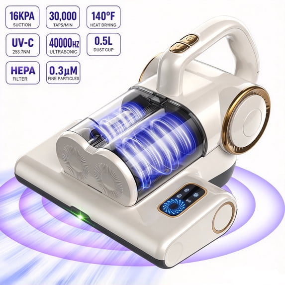 FEPPO Mattress Vacuum Cleaner, 16Kpa Corded Bed Vacuum Cleaner (500W, White)