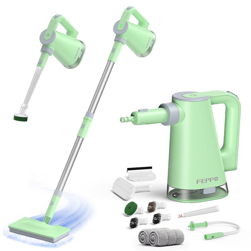 FEPPO Steam Mop with Detachable Handheld Steam Cleaner for Home and Floor Cleaning, 10-in-1 Multi-purpose Attachments & 2 Pads, Powerful Steamer for Floors, Hardwood, Tiles,Grout,Windows,Kitchen,Bath