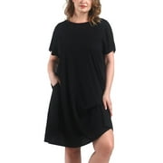 FEREMO 100% Cotton Nightgowns for Plus Size Women Oversized Night Shirts Short Sleeve House Dress Sleepwear with Pockets