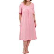 FEREMO 100% Cotton Plus Size Nightgowns for Women Button Neckline Embroidery Comfy Sleepwear