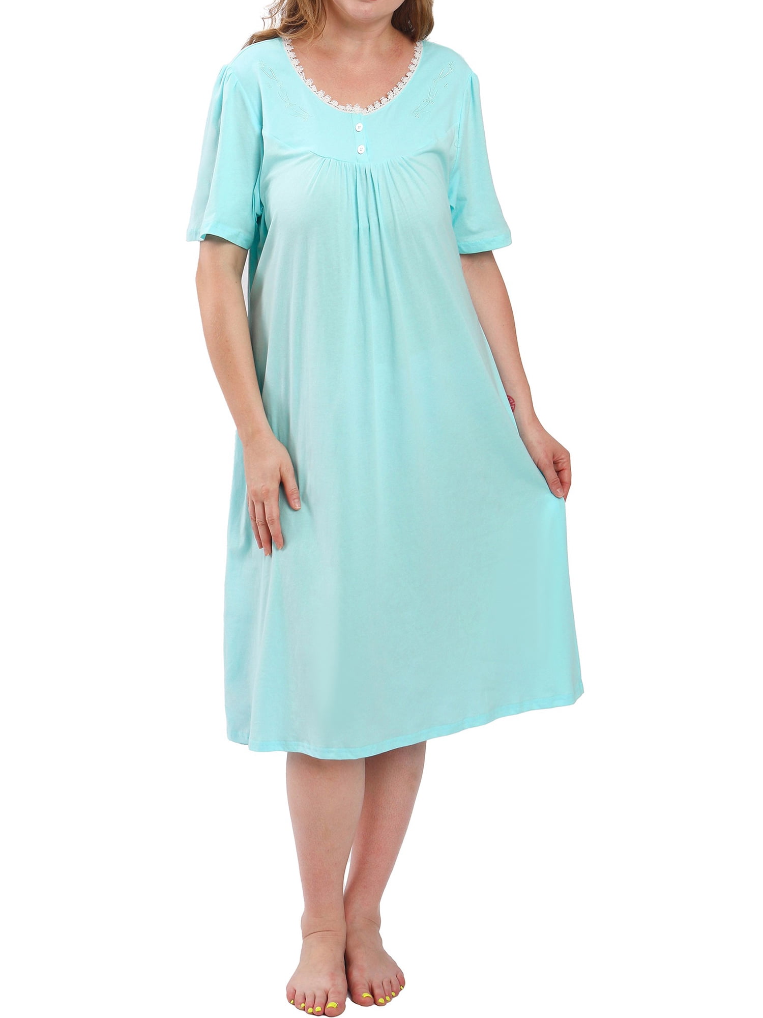 FEREMO 100 Cotton Embroidered Plus Size Nightgown for Women, Comfy