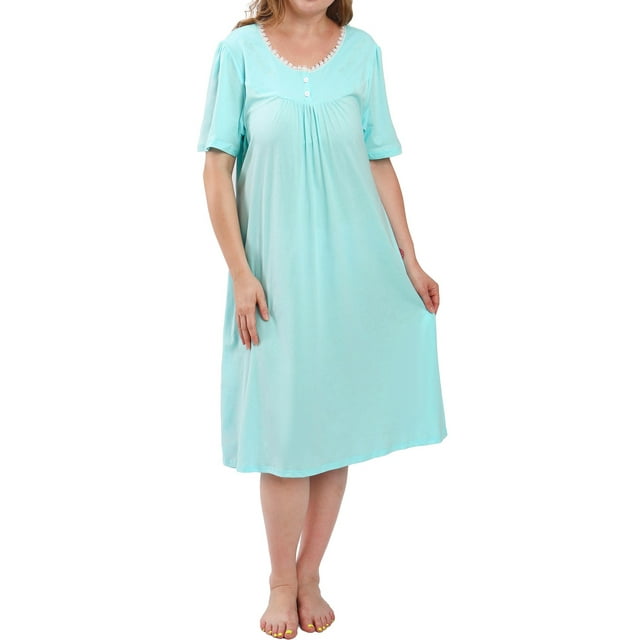 FEREMO 100 Cotton Embroidered Plus Size Nightgown for Women, Comfy Sleepwear with Button