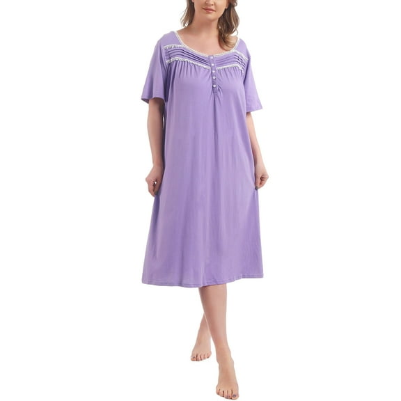 FEREMO 100% Cotton Plus Size Nightgowns for Women Short Sleeve Ladies Sleepwear