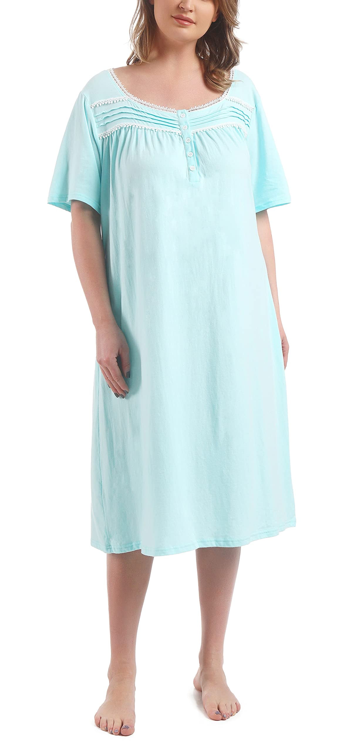 FEREMO 100% Cotton Plus Size Nightgowns for Women Short Sleeve Ladies  Sleepwear