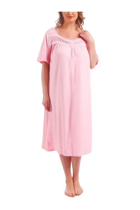 100% Cotton Plus Size Nightgowns for Women Short Sleeve Ladies Sleepwear