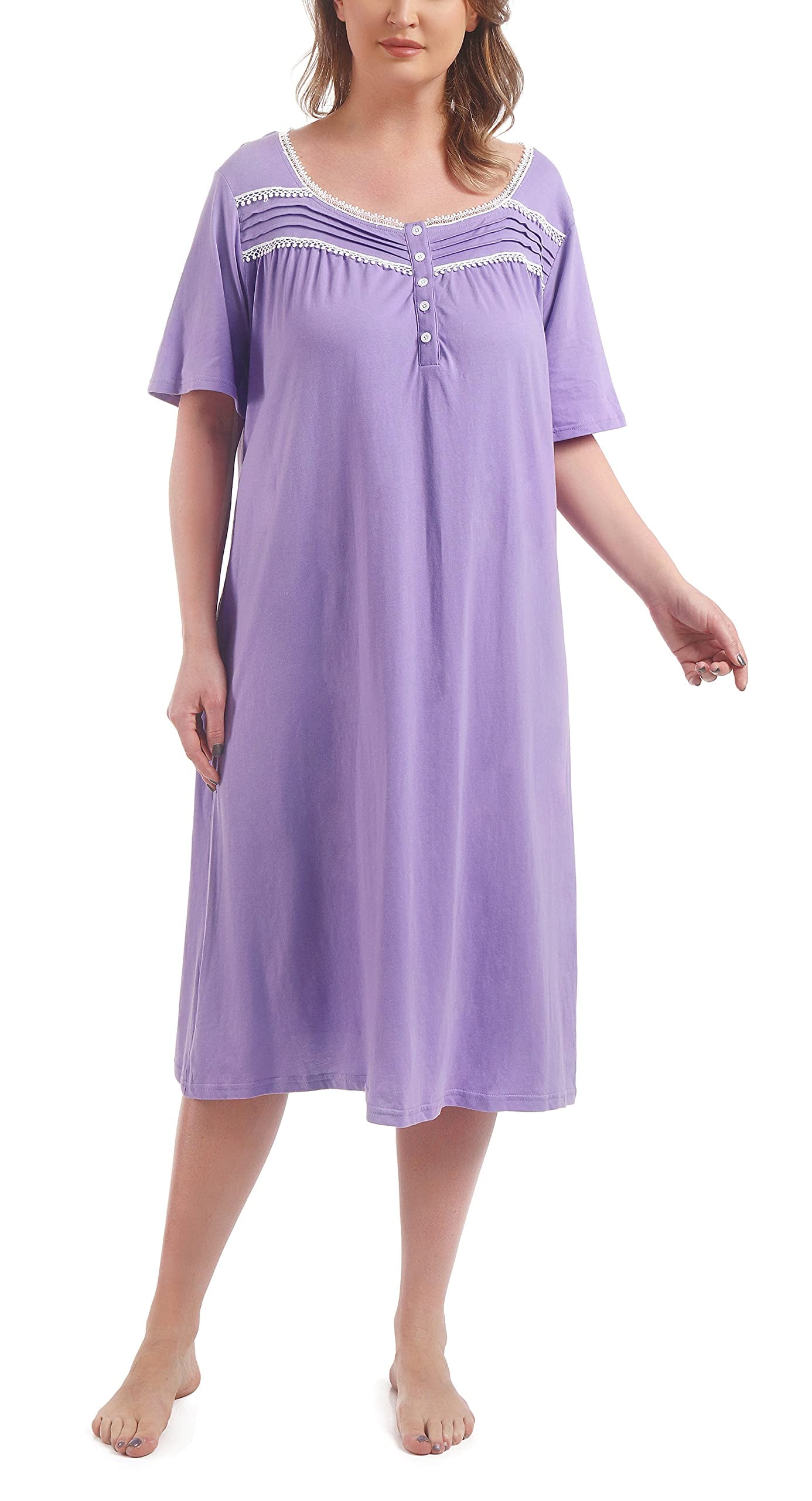 FEREMO 100% Cotton Plus Size Nightgowns for Women Short Sleeve Ladies  Sleepwear 