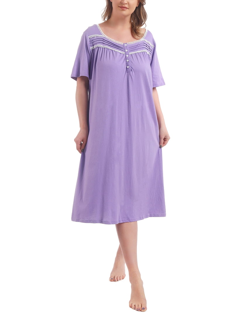 FEREMO Plus Size 100% Cotton Nightgowns for Women Short Sleeve