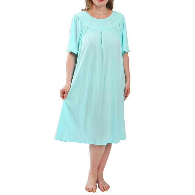 FEREMO 100 Cotton Women Plus Size Nightgowns Neckline Embroidery Comfy Sleepwear