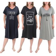 FEREMO 3 Pack Nightgowns for Women Plus Size V Neck Printed Sleepwear Loose Comfy Night Gown