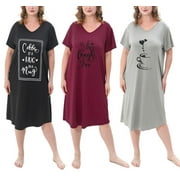 FEREMO 3 Pack Nightgowns for Women Plus Size V Neck Printed Sleepwear Loose Comfy Night Gown
