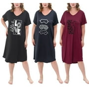 FEREMO 3 Pack Nightgowns for Women Plus Size V Neck Printed Sleepwear Loose Comfy Night Gown