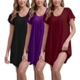 thumbnail image 1 of FEREMO 3 Pack Womens Nightgowns Pleated Comfy Nightshirt Short Sleeve Knee Length Loose Sleepwear, 1 of 7