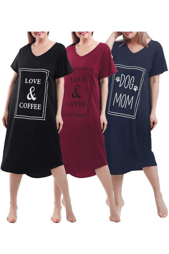 Nightgown for Women Plus Size Long Sleepwear Printed Comfy Sleep Shirts 3 Pack (5X)