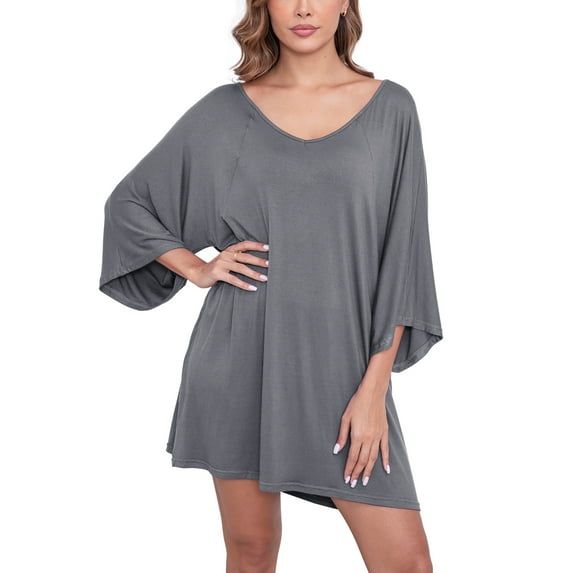 FEREMO Nightgowns for Women Deep V Neck Sleepwear Oversized Half Sleeve Maternity Night Shirts