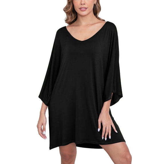 FEREMO Nightgowns for Women Deep V Neck Sleepwear Oversized Half Sleeve Maternity Night Shirts