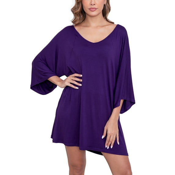 FEREMO Nightgowns for Women Deep V Neck Sleepwear Oversized Half Sleeve Maternity Night Shirts