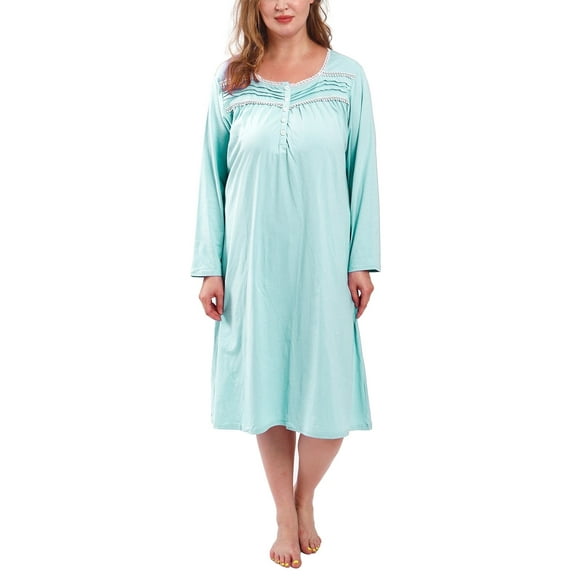 FEREMO Nightgowns for Women Plus Size 100% Cotton Long Sleeve Sleep Shirt Button Soft Slepwear