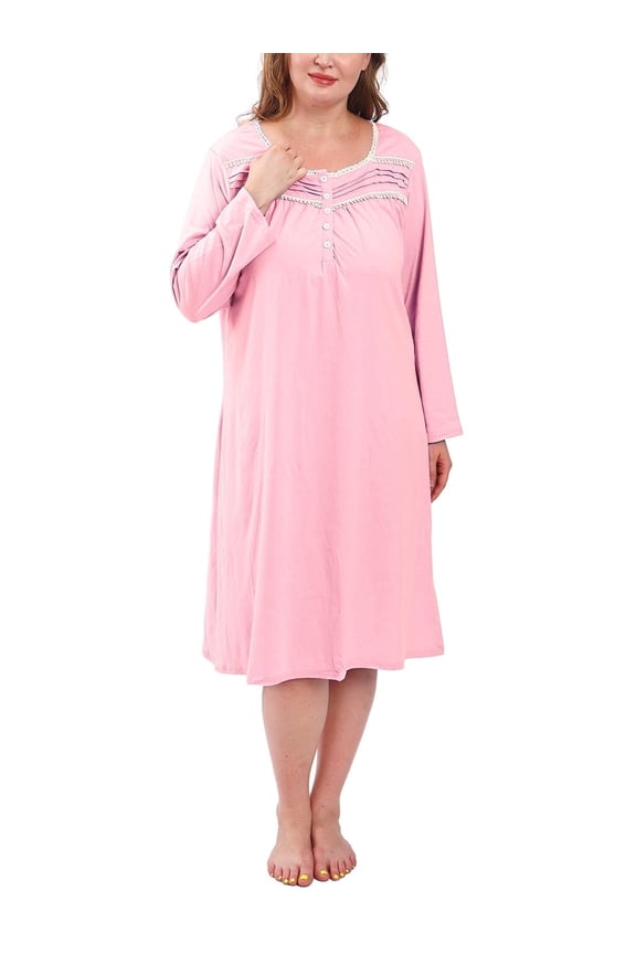 Nightgowns for Women Plus Size 100% Cotton Long Sleeve Sleep Shirt Button Soft Slepwear