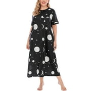 FEREMO Nightgowns for Women Plus Size Print House Dress Casual Night Shirt Short Sleeve Loose Sleepwear