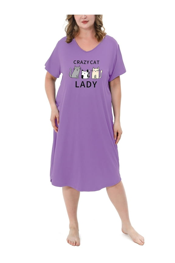 Nightgowns for Women Plus Size Print V Neck Sleepwear