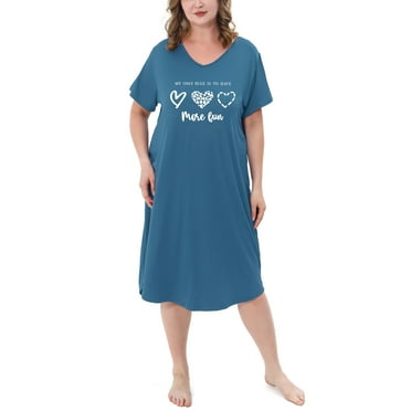 FEREMO Nightgowns for Women Plus Size Print V Neck Sleepwear