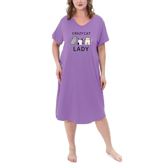 FEREMO Nightgowns for Women Plus Size Print V Neck Sleepwear
