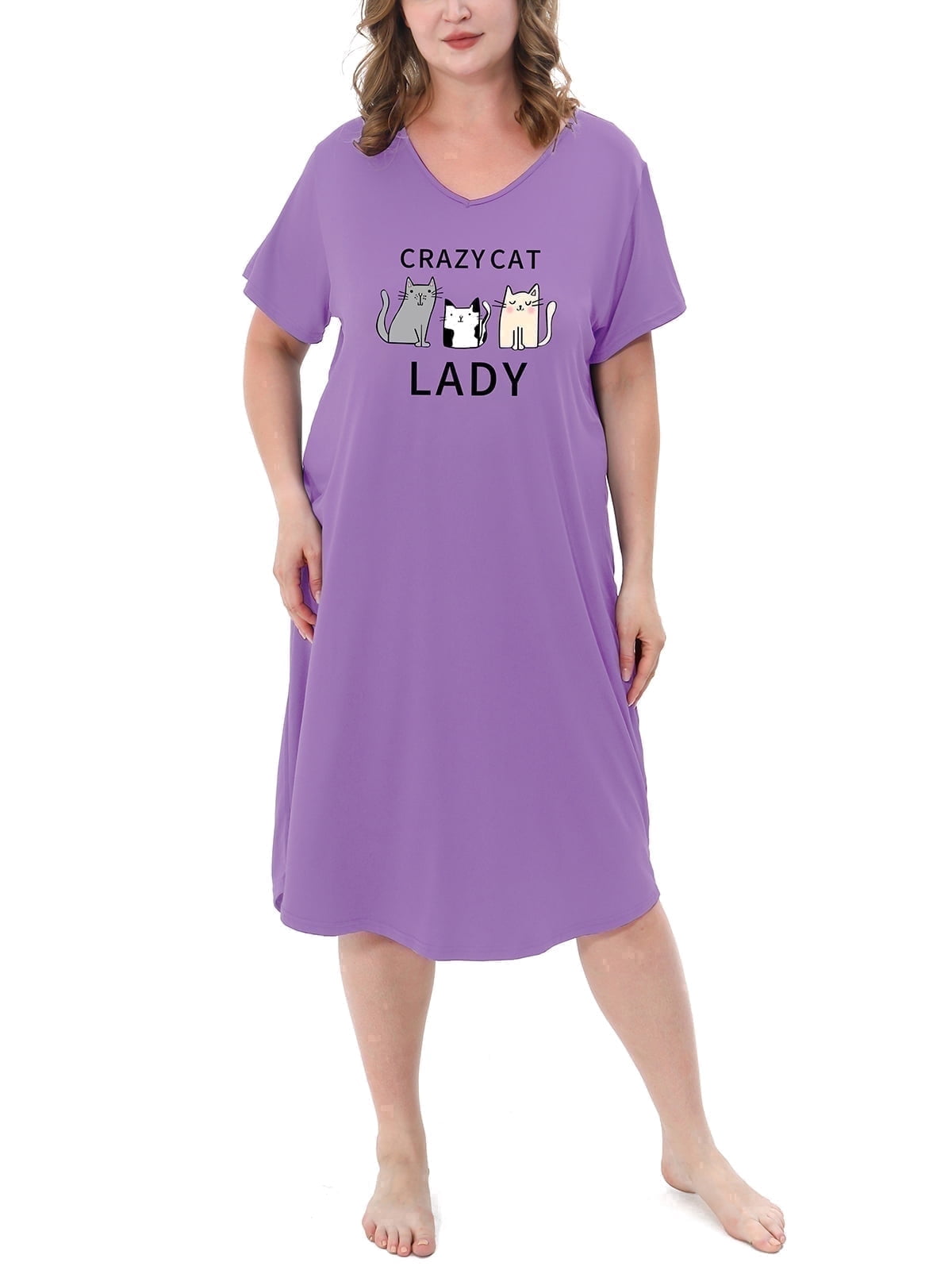 FEREMO Nightgowns for Women Plus Size Print V Neck Sleepwear