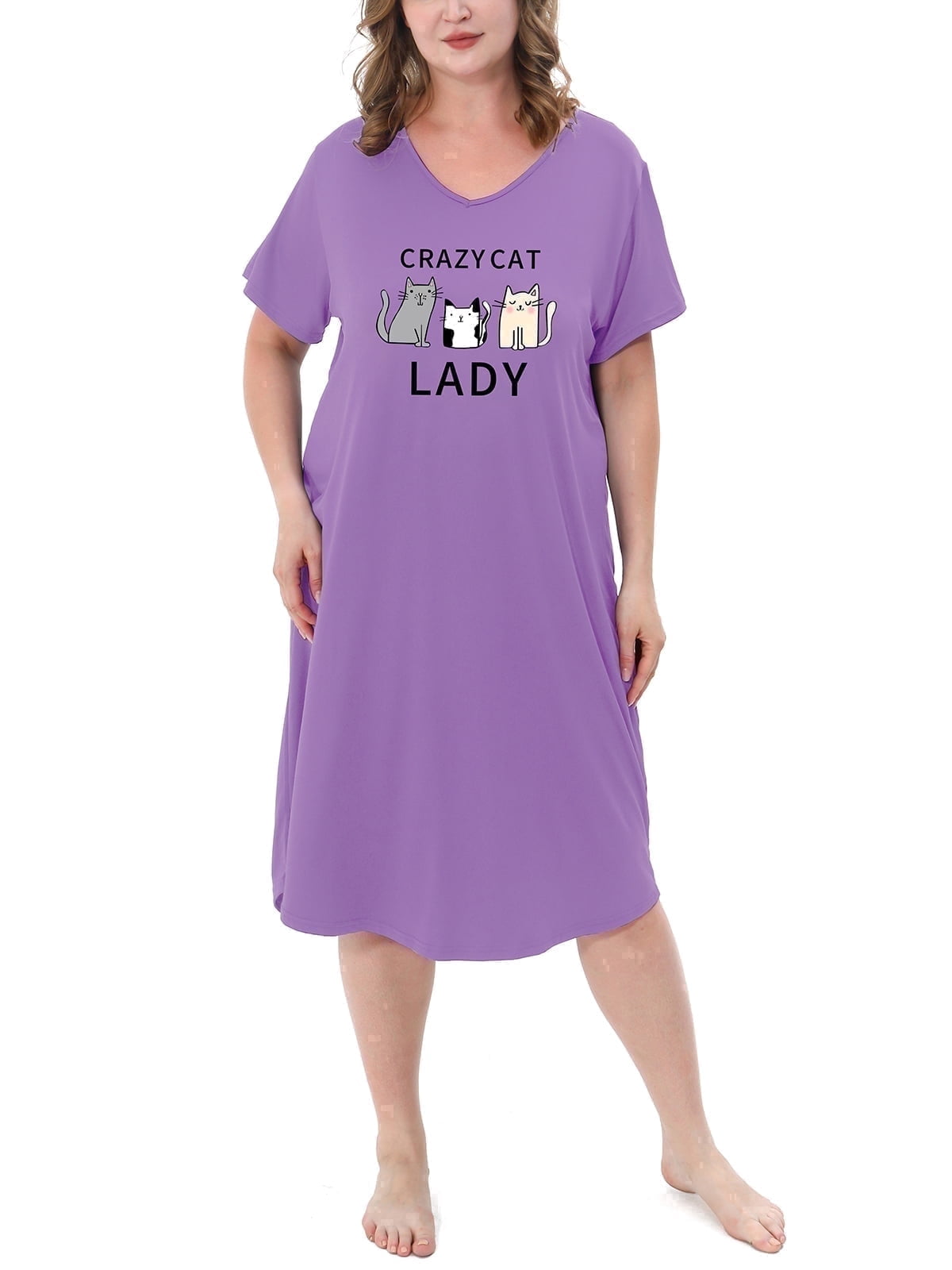 Nightgowns for Women Plus Size Print V Neck Sleepwear