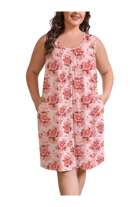 Nightgowns for Women Plus Size Sleeveless Tank Sleep Dress Soft Print Sleepwear