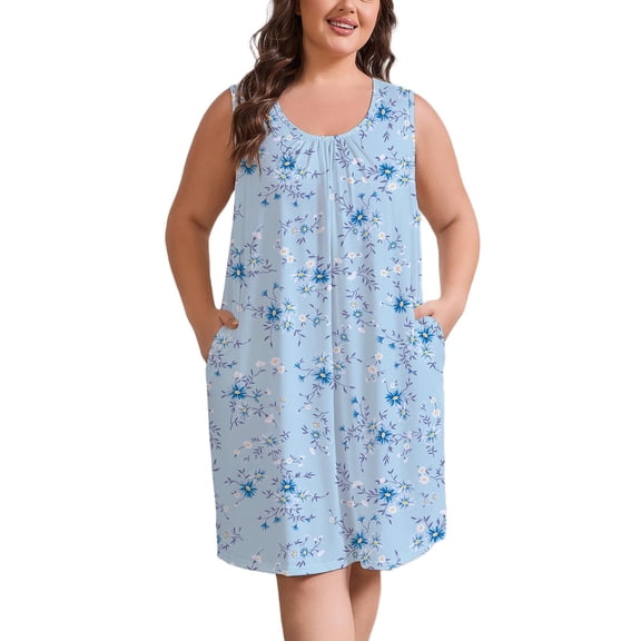 FEREMO Nightgowns for Women Plus Size Sleeveless Tank Sleep Dress Soft Print Sleepwear