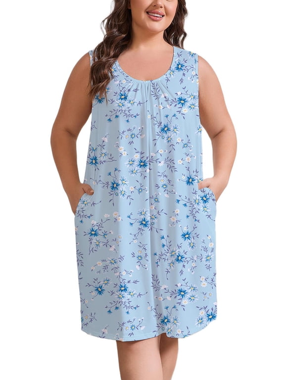 Nightgowns for Women Plus Size Sleeveless Tank Sleep Dress Soft Print Sleepwear