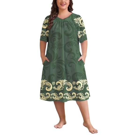 FEREMO Nightgowns for Women Plus size Short Sleeve House Dress with Pockets