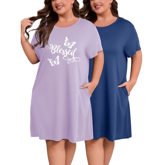 FEREMO Nightgowns for Women Printed Loungewear Dress With Pockets