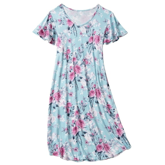 FEREMO Nightgowns for Women V Neck Casual Nightshirt Comfy Sleepshirt Flared Short Sleeve Sleepwear