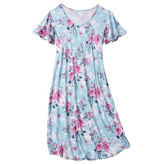 FEREMO Nightgowns for Women V Neck Casual Nightshirt Comfy Sleepshirt Flared Short Sleeve Sleepwear