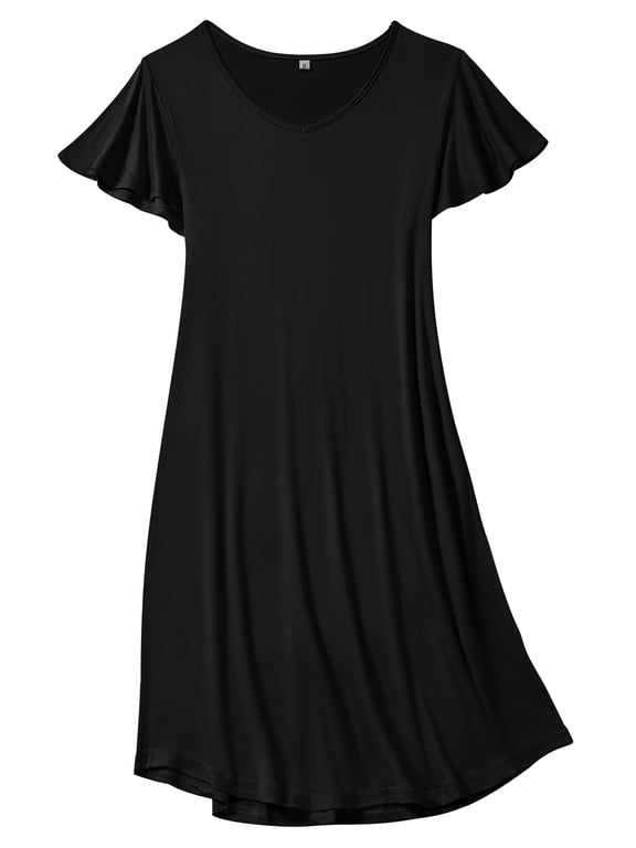 Nightgowns for Women V Neck Casual Nightshirt Comfy Sleepshirt Flared Short Sleeve Sleepwear